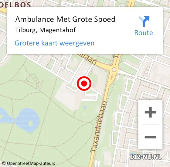 Locatie op kaart van de 112 melding: Ambulance Met Grote Spoed Naar Tilburg, Magentahof op 25 augustus 2019 08:40