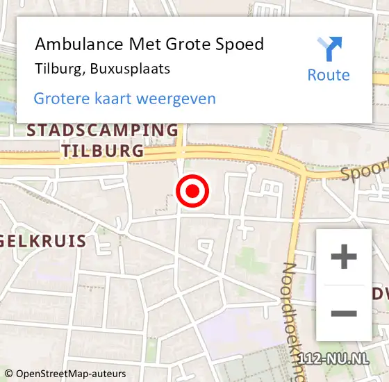 Locatie op kaart van de 112 melding: Ambulance Met Grote Spoed Naar Tilburg, Buxusplaats op 25 augustus 2019 08:43