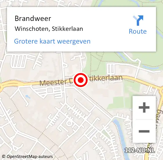 Locatie op kaart van de 112 melding: Brandweer Winschoten, Stikkerlaan op 25 augustus 2019 10:51