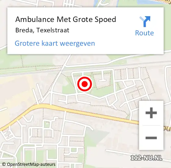 Locatie op kaart van de 112 melding: Ambulance Met Grote Spoed Naar Breda, Texelstraat op 25 augustus 2019 11:45