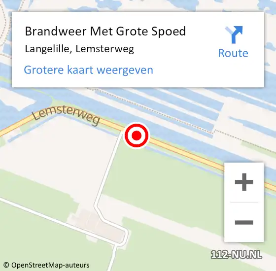 Locatie op kaart van de 112 melding: Brandweer Met Grote Spoed Naar Langelille, Lemsterweg op 25 augustus 2019 12:26