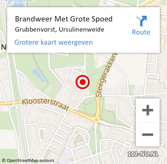 Locatie op kaart van de 112 melding: Brandweer Met Grote Spoed Naar Grubbenvorst, Ursulinenweide op 25 augustus 2019 12:28