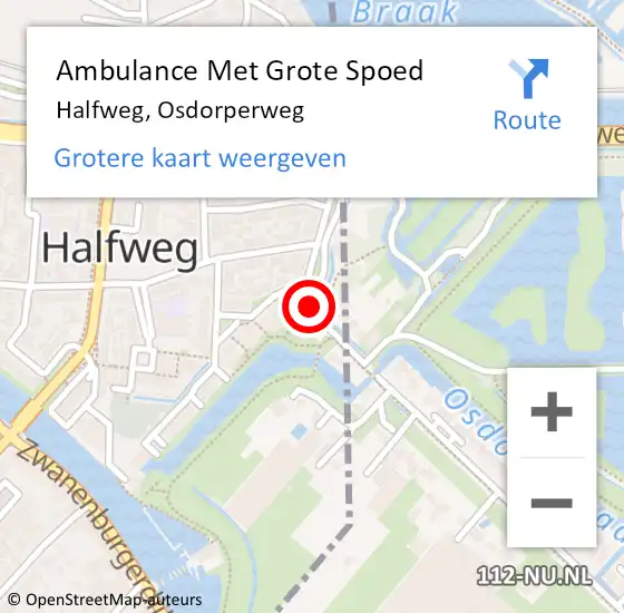 Locatie op kaart van de 112 melding: Ambulance Met Grote Spoed Naar Halfweg, Osdorperweg op 25 augustus 2019 13:16