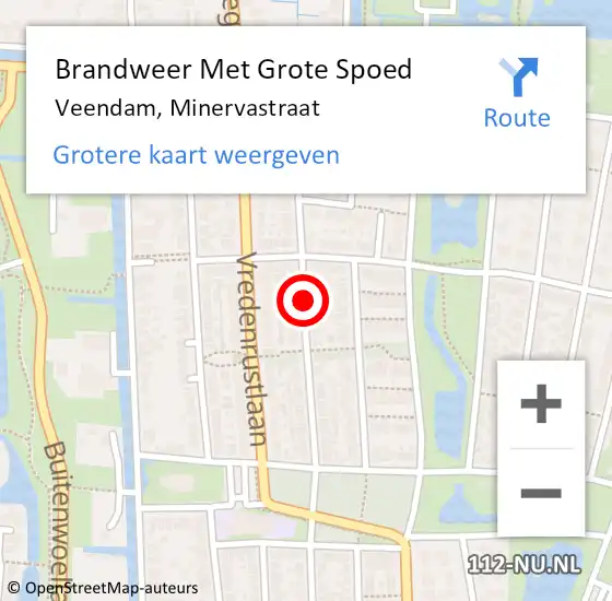 Locatie op kaart van de 112 melding: Brandweer Met Grote Spoed Naar Veendam, Minervastraat op 25 augustus 2019 13:39