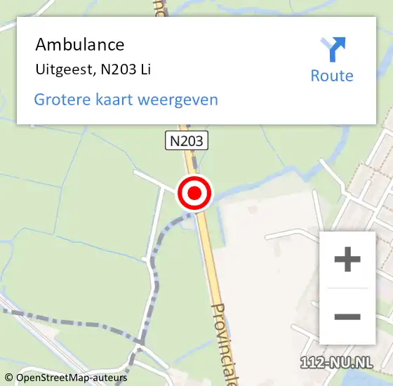 Locatie op kaart van de 112 melding: Ambulance Uitgeest, N203 Re op 25 augustus 2019 14:15