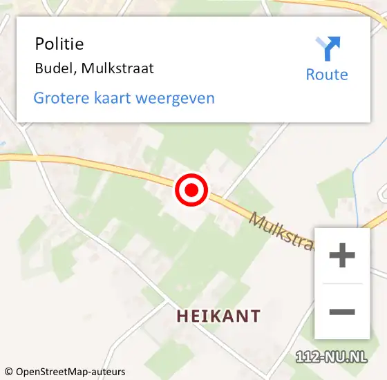 Locatie op kaart van de 112 melding: Politie Budel, Mulkstraat op 25 augustus 2019 14:59