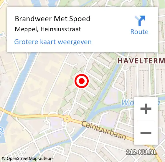 Locatie op kaart van de 112 melding: Brandweer Met Spoed Naar Meppel, Heinsiusstraat op 25 augustus 2019 15:05
