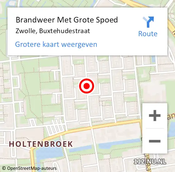 Locatie op kaart van de 112 melding: Brandweer Met Grote Spoed Naar Zwolle, Buxtehudestraat op 25 augustus 2019 15:08