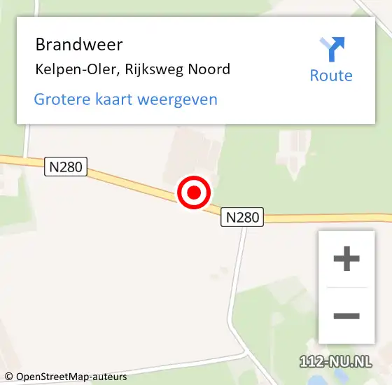 Locatie op kaart van de 112 melding: Brandweer Kelpen-Oler, Rijksweg Noord op 25 augustus 2019 15:22