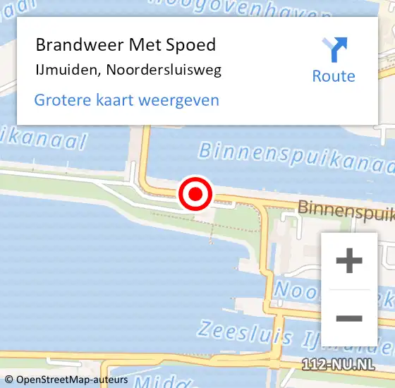 Locatie op kaart van de 112 melding: Brandweer Met Spoed Naar IJmuiden, Noordersluisweg op 25 augustus 2019 16:41
