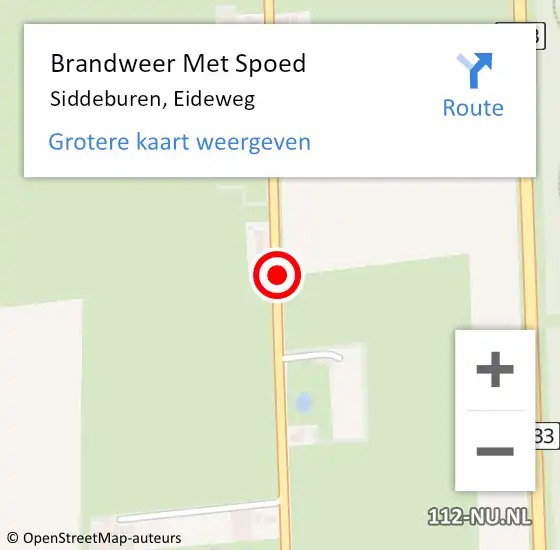 Locatie op kaart van de 112 melding: Brandweer Met Spoed Naar Siddeburen, Eideweg op 25 augustus 2019 18:28