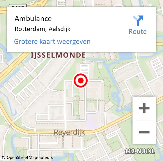 Locatie op kaart van de 112 melding: Ambulance Rotterdam, Aalsdijk op 25 augustus 2019 18:51