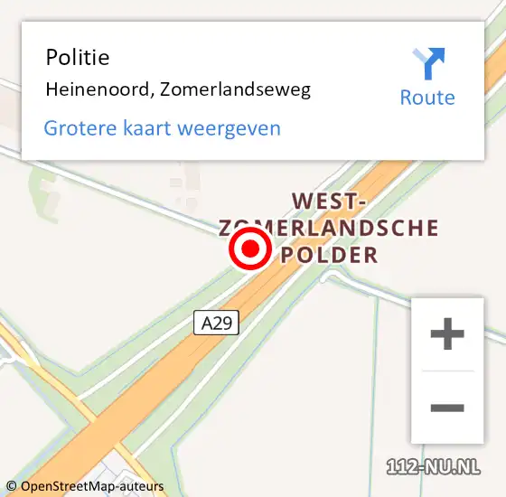 Locatie op kaart van de 112 melding: Politie Heinenoord, Zomerlandseweg op 25 augustus 2019 19:08