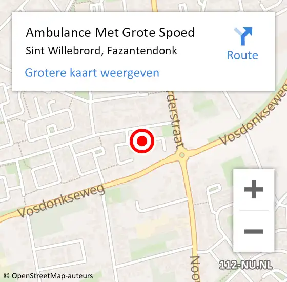 Locatie op kaart van de 112 melding: Ambulance Met Grote Spoed Naar Sint Willebrord, Fazantendonk op 25 augustus 2019 20:08