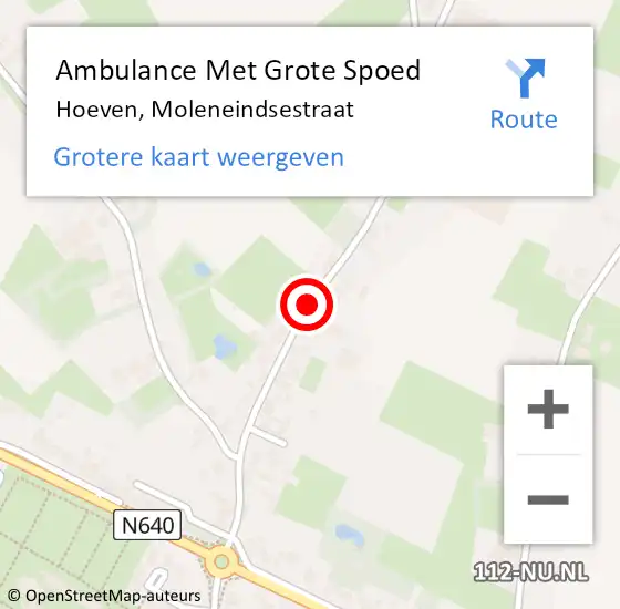 Locatie op kaart van de 112 melding: Ambulance Met Grote Spoed Naar Hoeven, Moleneindsestraat op 25 augustus 2019 21:06