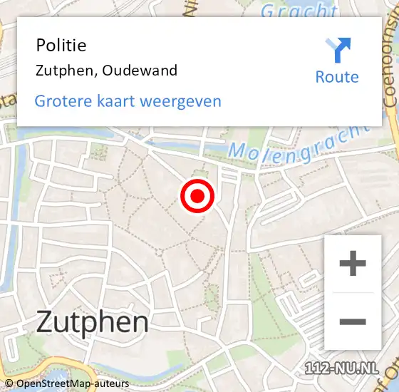 Locatie op kaart van de 112 melding: Politie Zutphen, Oudewand op 25 augustus 2019 22:04