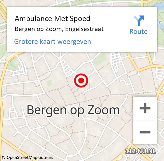 Locatie op kaart van de 112 melding: Ambulance Met Spoed Naar Bergen op Zoom, Engelsestraat op 25 augustus 2019 23:58