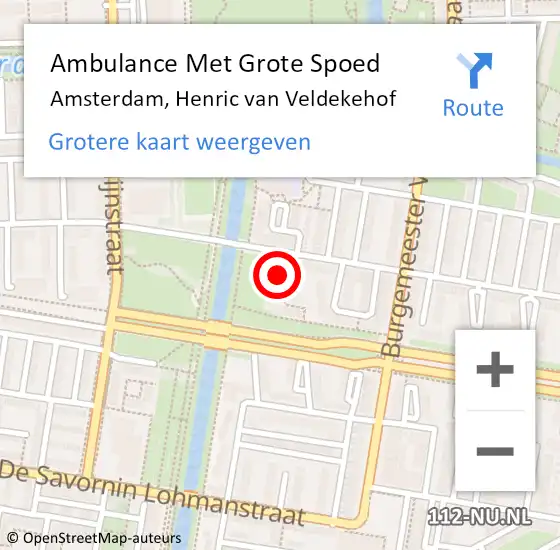 Locatie op kaart van de 112 melding: Ambulance Met Grote Spoed Naar Amsterdam, Henric van Veldekehof op 26 augustus 2019 00:29