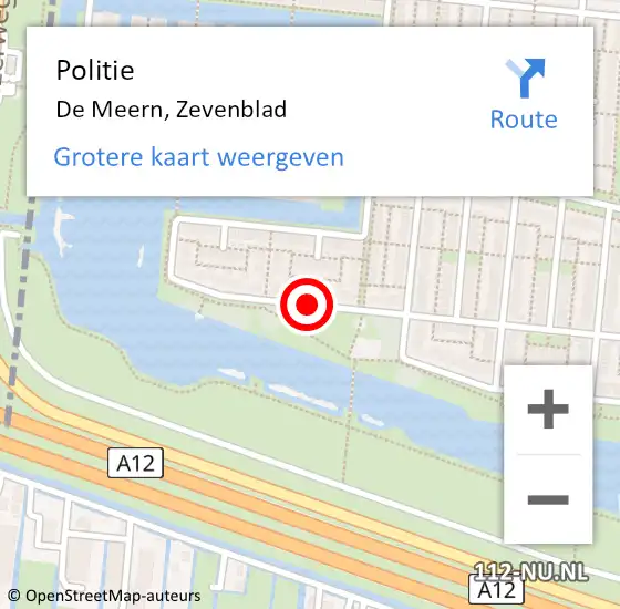 Locatie op kaart van de 112 melding: Politie De Meern, Zevenblad op 26 augustus 2019 00:40