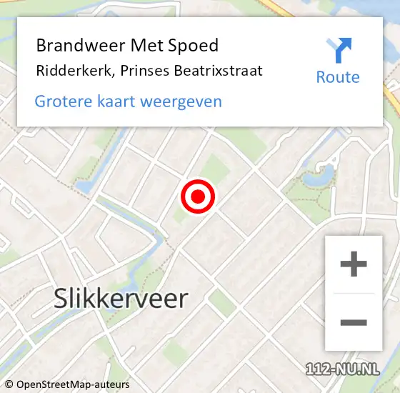 Locatie op kaart van de 112 melding: Brandweer Met Spoed Naar Ridderkerk, Prinses Beatrixstraat op 26 augustus 2019 01:28