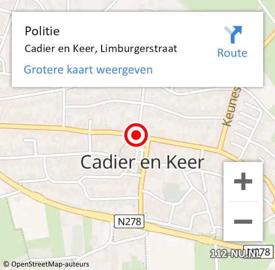 Locatie op kaart van de 112 melding: Politie Cadier en Keer, Limburgerstraat op 26 augustus 2019 05:21