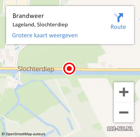 Locatie op kaart van de 112 melding: Brandweer Lageland, Slochterdiep op 26 augustus 2019 08:00