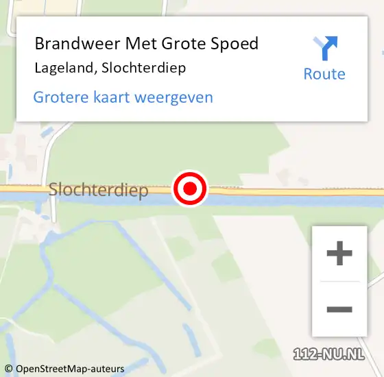 Locatie op kaart van de 112 melding: Brandweer Met Grote Spoed Naar Lageland, Slochterdiep op 26 augustus 2019 08:00