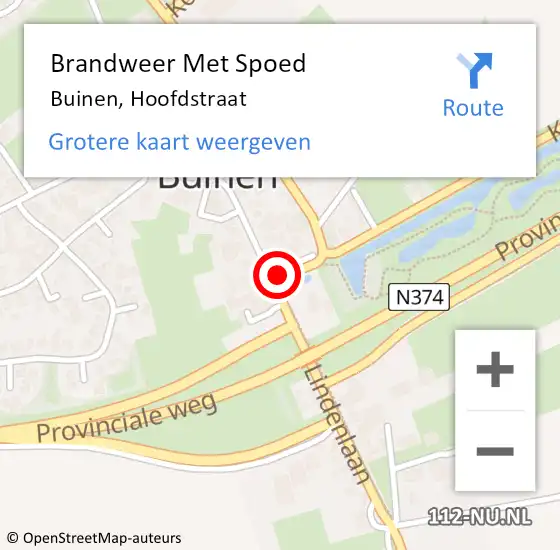 Locatie op kaart van de 112 melding: Brandweer Met Spoed Naar Buinen, Hoofdstraat op 11 april 2014 17:34