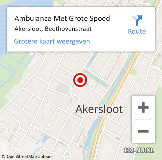 Locatie op kaart van de 112 melding: Ambulance Met Grote Spoed Naar Akersloot, Beethovenstraat op 26 augustus 2019 08:43