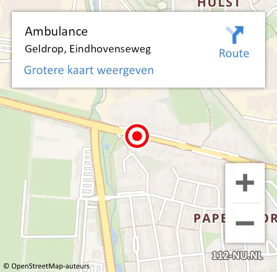 Locatie op kaart van de 112 melding: Ambulance Geldrop, Eindhovenseweg op 26 augustus 2019 08:57