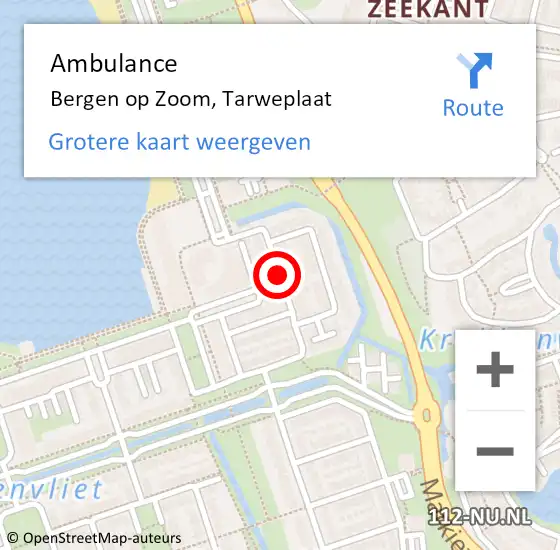 Locatie op kaart van de 112 melding: Ambulance Bergen op Zoom, Tarweplaat op 26 augustus 2019 09:04