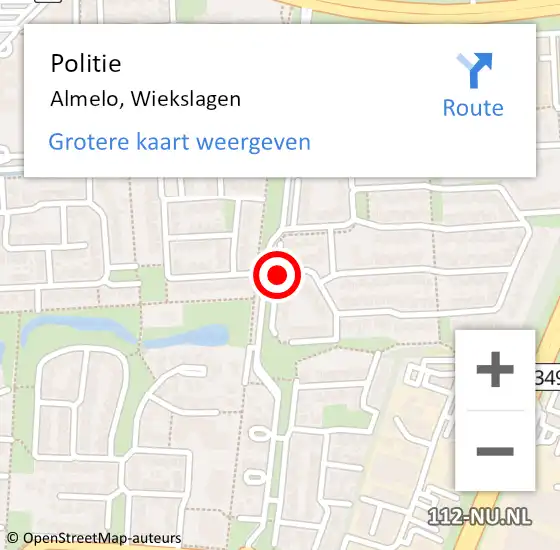 Locatie op kaart van de 112 melding: Politie Almelo, Wiekslagen op 26 augustus 2019 09:55