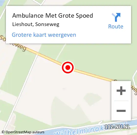 Locatie op kaart van de 112 melding: Ambulance Met Grote Spoed Naar Lieshout, Sonseweg op 26 augustus 2019 10:31