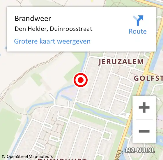 Locatie op kaart van de 112 melding: Brandweer Den Helder, Duinroosstraat op 26 augustus 2019 11:09