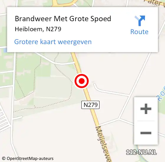 Locatie op kaart van de 112 melding: Brandweer Met Grote Spoed Naar Heibloem, N279 op 26 augustus 2019 11:13