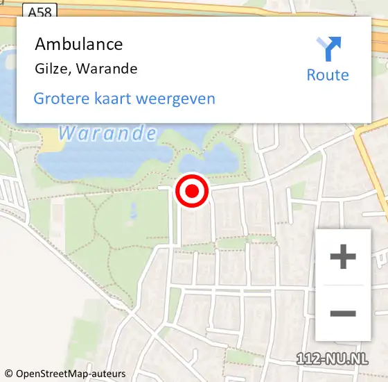 Locatie op kaart van de 112 melding: Ambulance Gilze, Warande op 26 augustus 2019 11:20