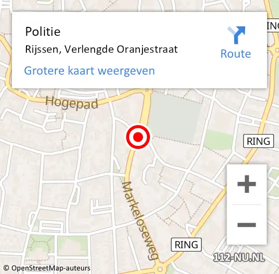 Locatie op kaart van de 112 melding: Politie Rijssen, Verlengde Oranjestraat op 26 augustus 2019 12:08