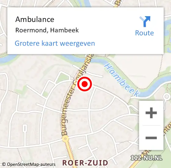 Locatie op kaart van de 112 melding: Ambulance Roermond, Hambeek op 26 augustus 2019 13:52