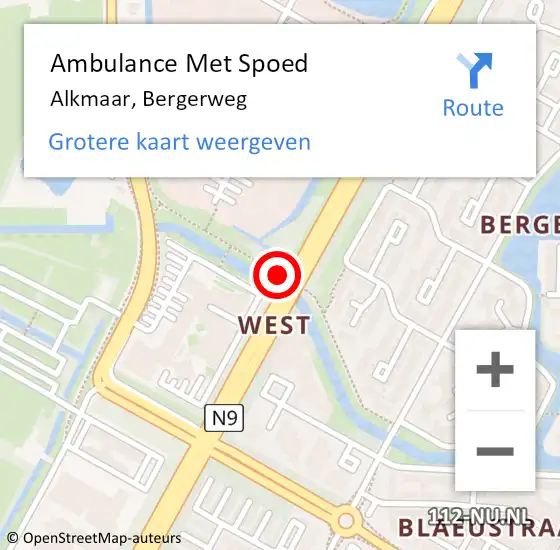 Locatie op kaart van de 112 melding: Ambulance Met Spoed Naar Alkmaar, Bergerweg op 26 augustus 2019 13:59