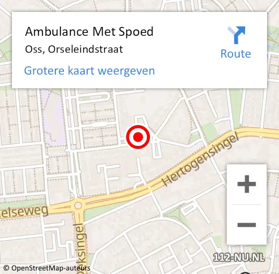 Locatie op kaart van de 112 melding: Ambulance Met Spoed Naar Oss, Orseleindstraat op 26 augustus 2019 14:21
