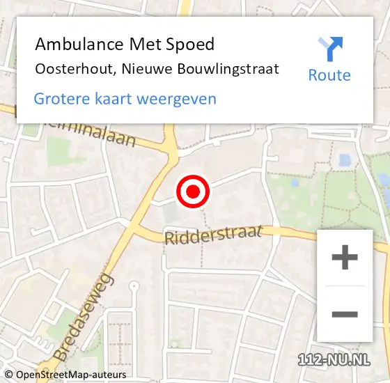 Locatie op kaart van de 112 melding: Ambulance Met Spoed Naar Oosterhout, Nieuwe Bouwlingstraat op 26 augustus 2019 14:48