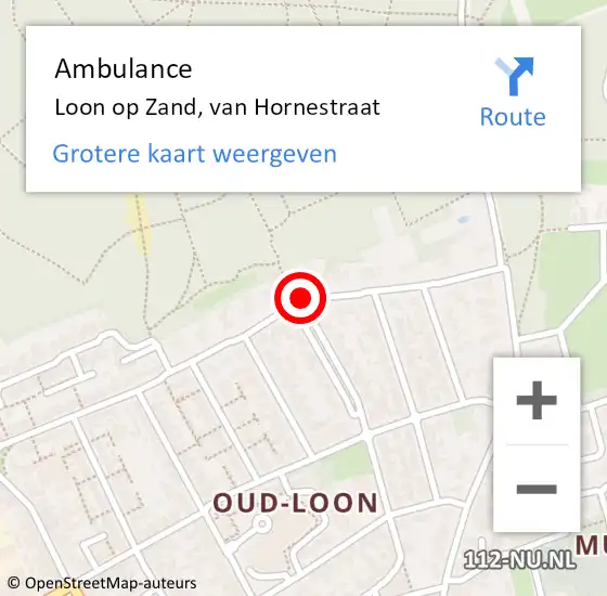 Locatie op kaart van de 112 melding: Ambulance Loon op Zand, van Hornestraat op 26 augustus 2019 15:21