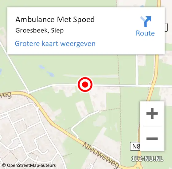 Locatie op kaart van de 112 melding: Ambulance Met Spoed Naar Groesbeek, Siep op 26 augustus 2019 16:06