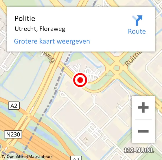 Locatie op kaart van de 112 melding: Politie Utrecht, Floraweg op 26 augustus 2019 16:14