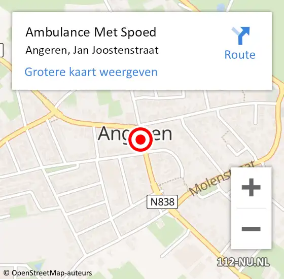 Locatie op kaart van de 112 melding: Ambulance Met Spoed Naar Angeren, Jan Joostenstraat op 26 augustus 2019 16:40
