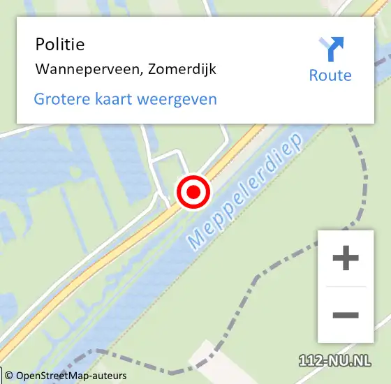 Locatie op kaart van de 112 melding: Politie Wanneperveen, Zomerdijk op 26 augustus 2019 17:50