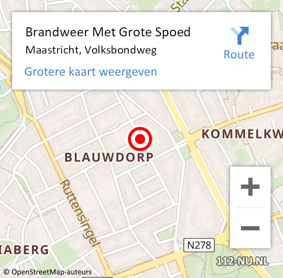 Locatie op kaart van de 112 melding: Brandweer Met Grote Spoed Naar Maastricht, Volksbondweg op 26 augustus 2019 20:20