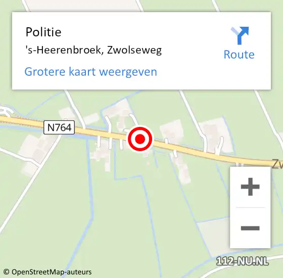 Locatie op kaart van de 112 melding: Politie 's-Heerenbroek, Zwolseweg op 26 augustus 2019 20:21