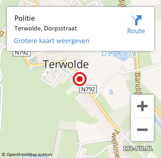 Locatie op kaart van de 112 melding: Politie Terwolde, Dorpsstraat op 26 augustus 2019 21:20