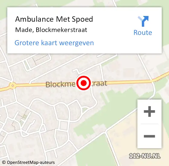 Locatie op kaart van de 112 melding: Ambulance Met Spoed Naar Made, Blockmekerstraat op 27 augustus 2019 00:39